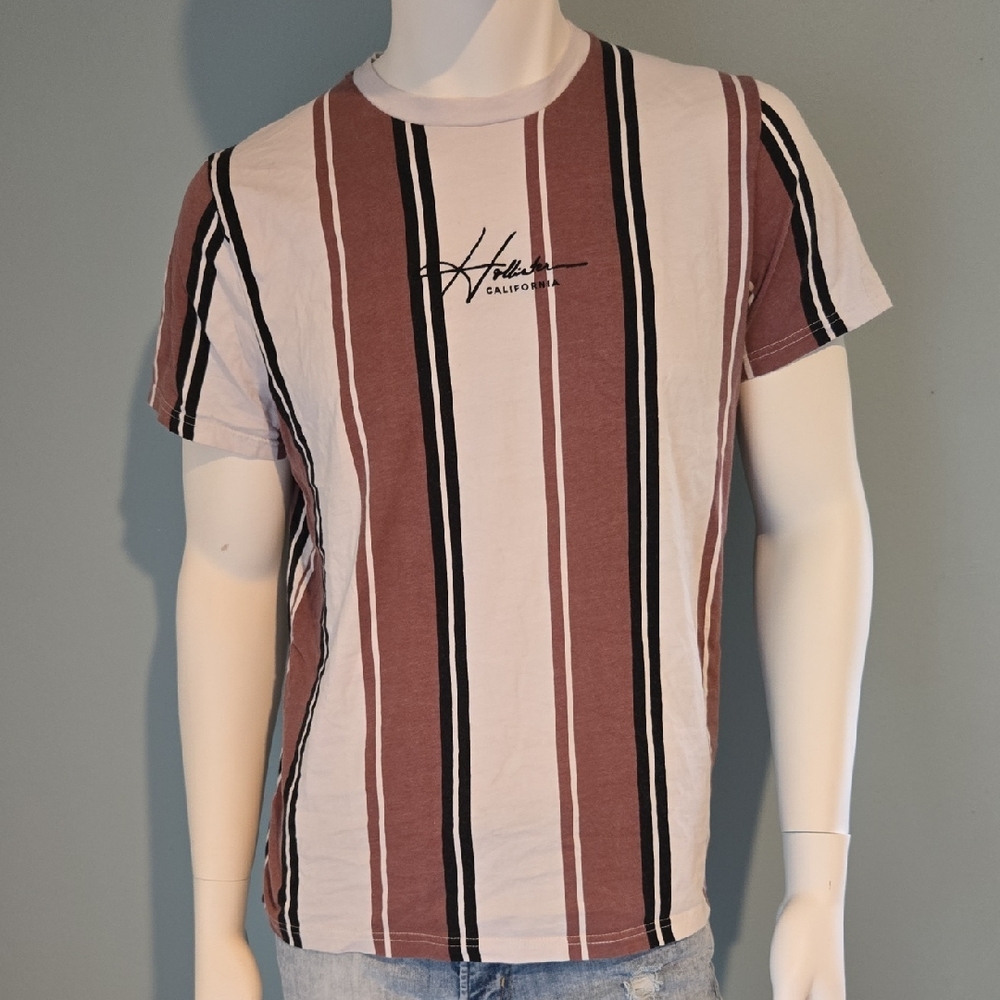 Hollister Light Plum and White Short Sleeve Tee